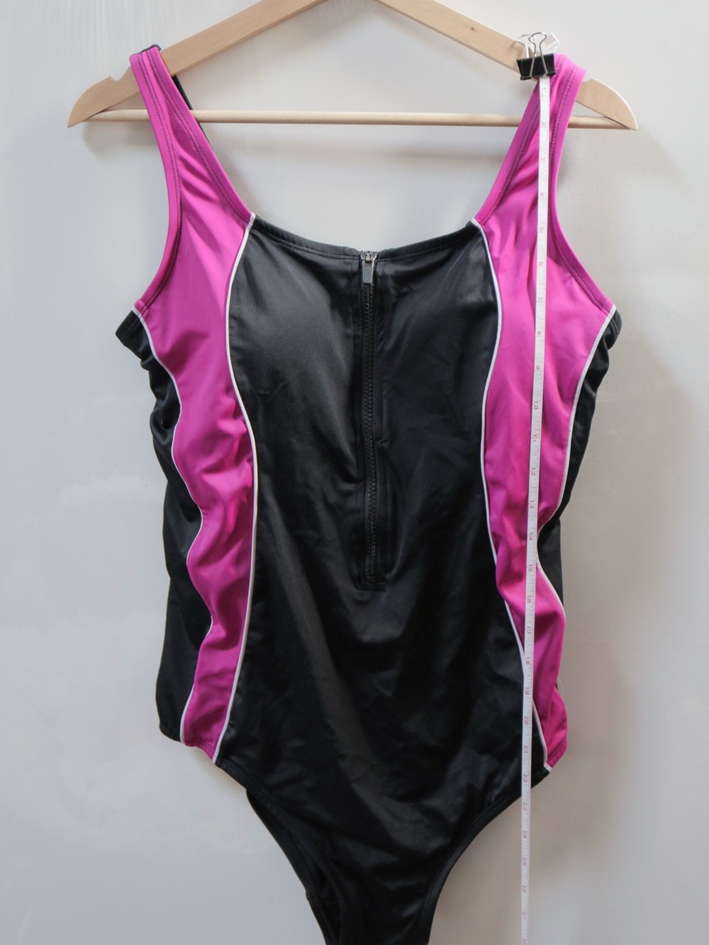 Women's Black & Magenta One-Piece Swim Suit with Front Zip
